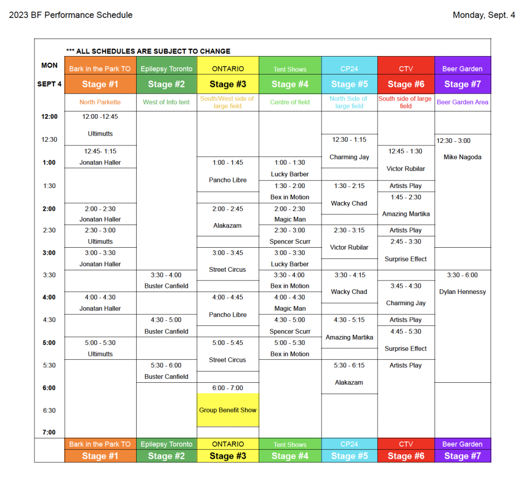 Monday Schedule